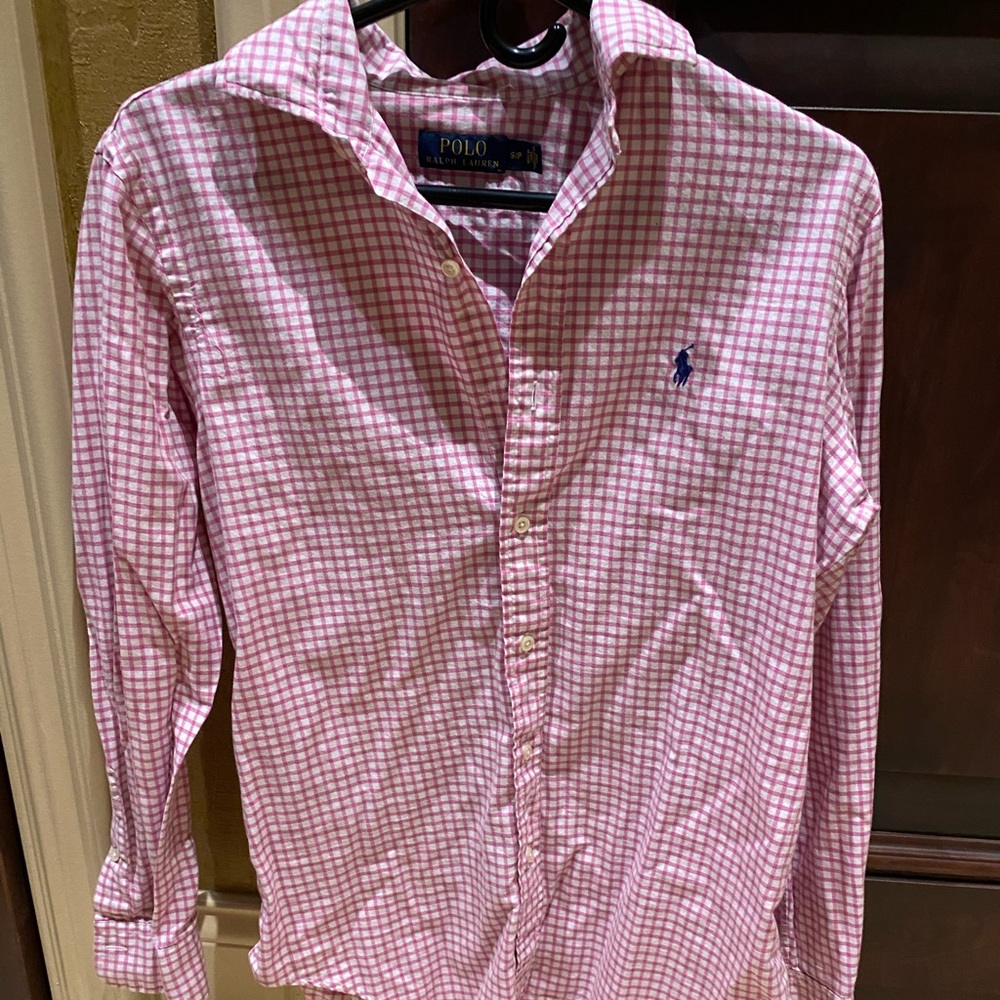 Men’s Ralph Lauren Pink Checkered LS Polo Size S